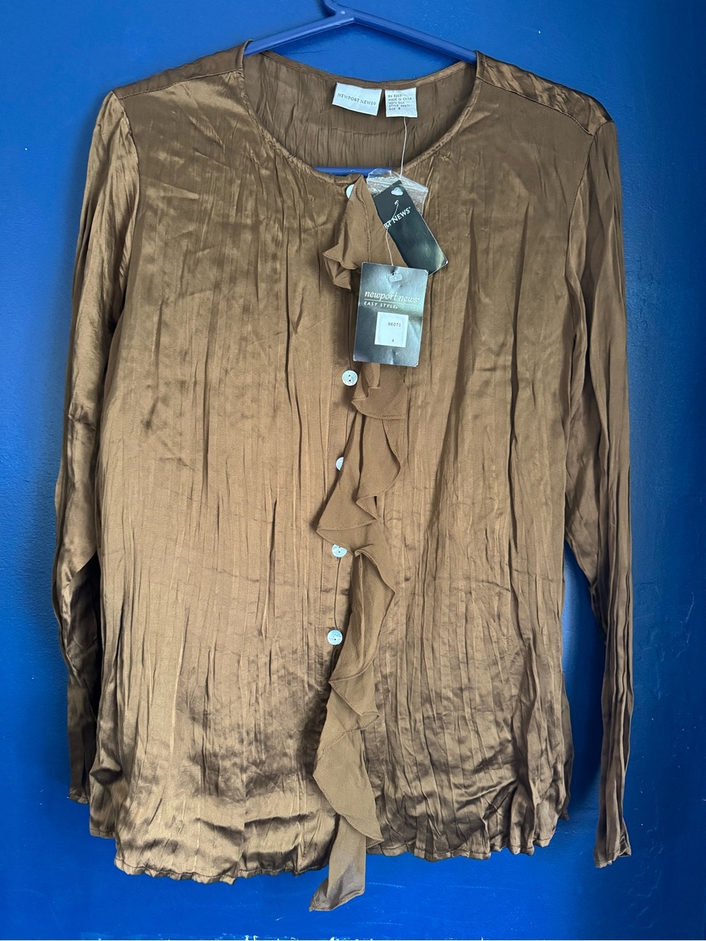 Newport News 100% Silk Brown Blouse